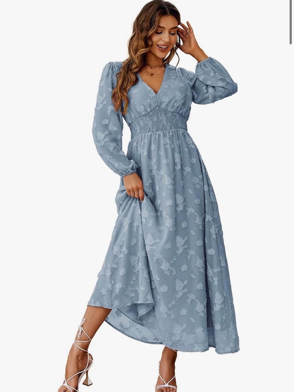 Simple Dusty Blue Maxi Dress with Smocked Waist